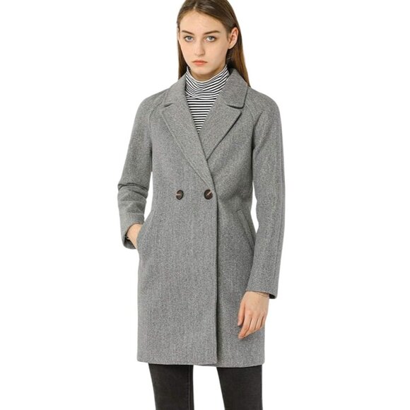 Allegra K Women's Notched Lapel Double Breasted Raglan Coat Small Grey NWT - Picture 1 of 5